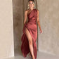 Women's Satin One-shoulder Split Dress