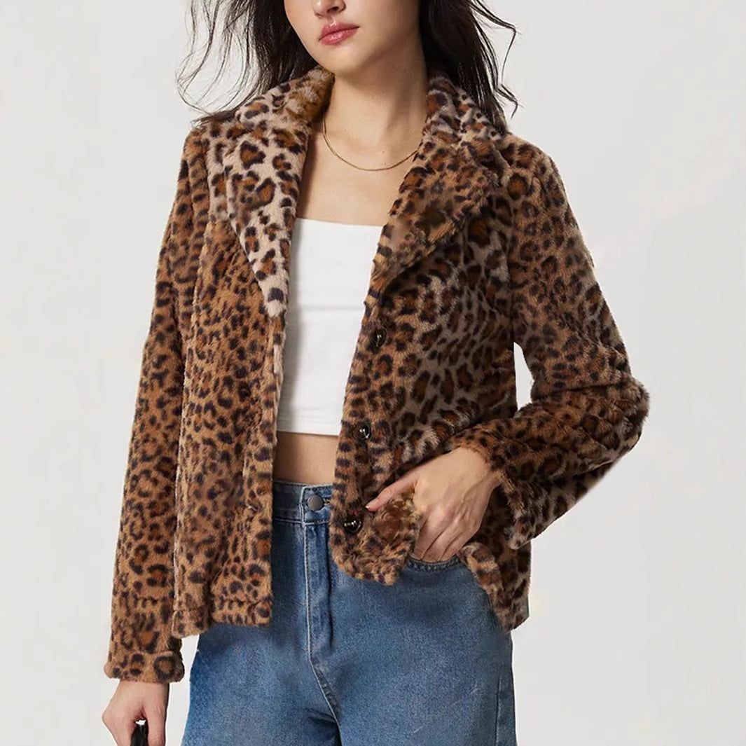 Buckle Lapel Leopard Print Coat
