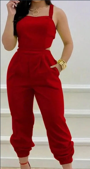 Backless,  Ankle Cuffs Jumpsuit