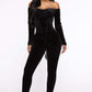 Velvet Off-the-shoulder Fitted Jumpsuit