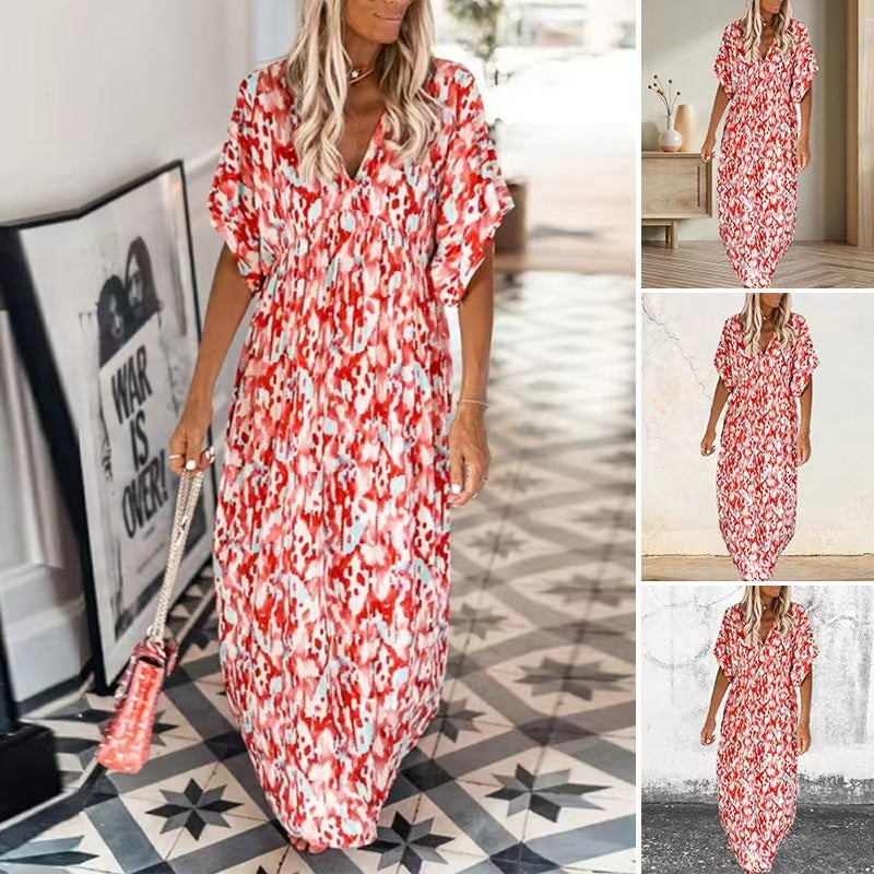 Women's Printed V-neck Loose Dress