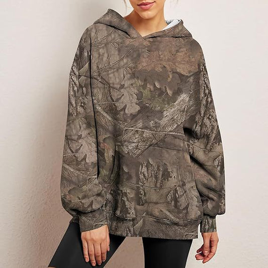 Camouflage Maple Leaf Print Sports Hoodie For Women