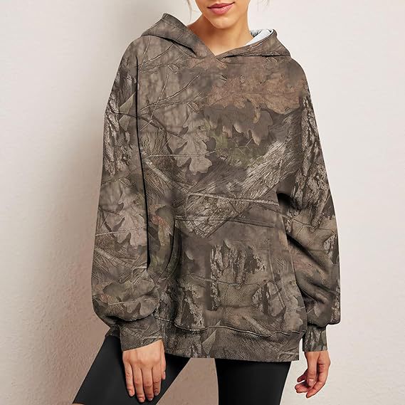 Camouflage Maple Leaf Print Sports Hoodie For Women