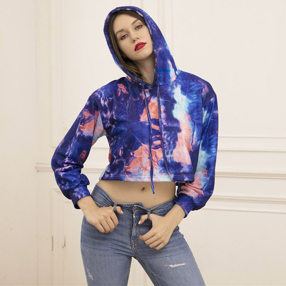 Tie-dyed  Hooded Cropped Sweater