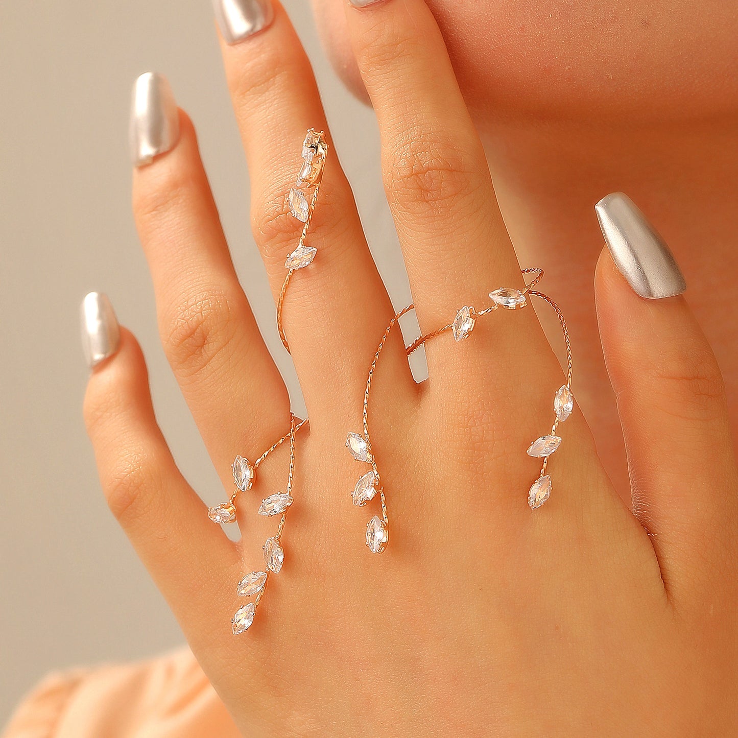 Zircon Leaves Finger Chain