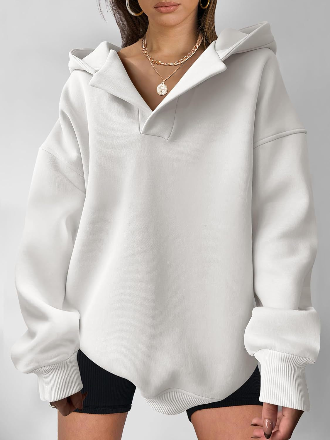 Solid Color Long Sleeve Loose Hoodie For Women
