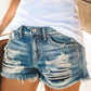 Women's Ripped Fringed Denim Shorts