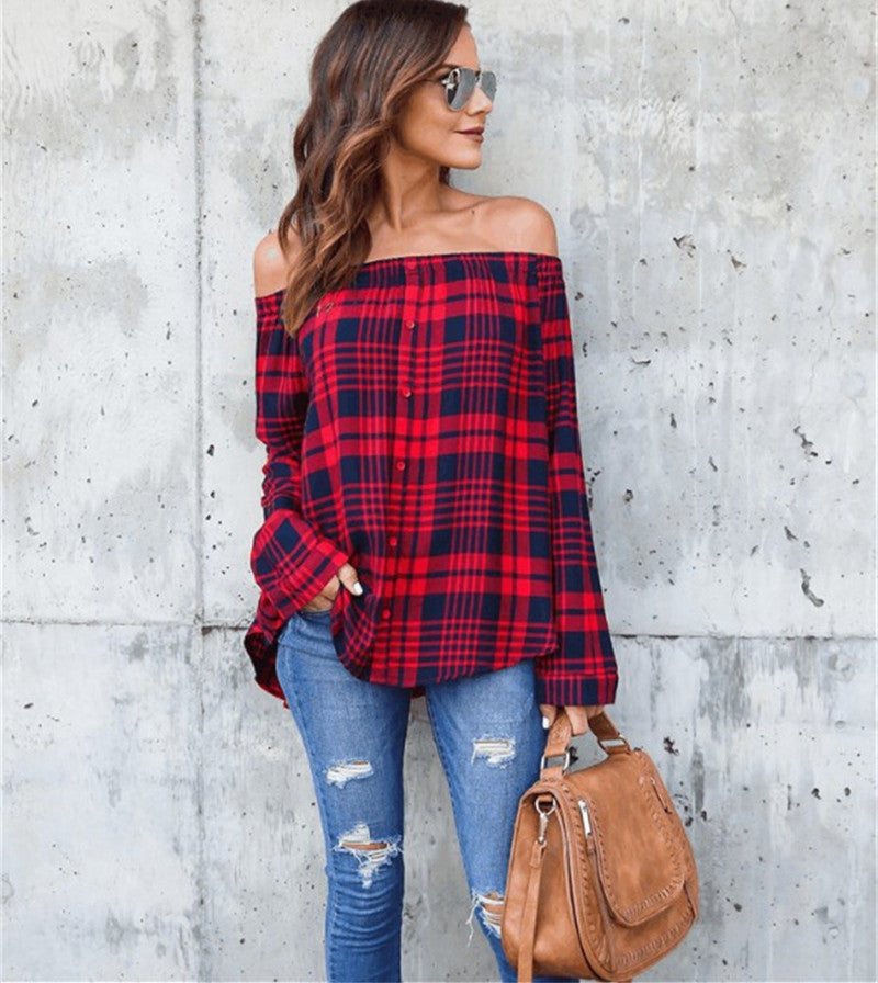 Off the Shoulders Plaid Top