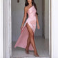 Women's Satin One-shoulder Split Dress