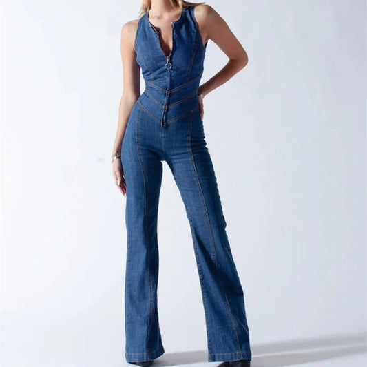 Retro High Waist Denim Jumpsuit