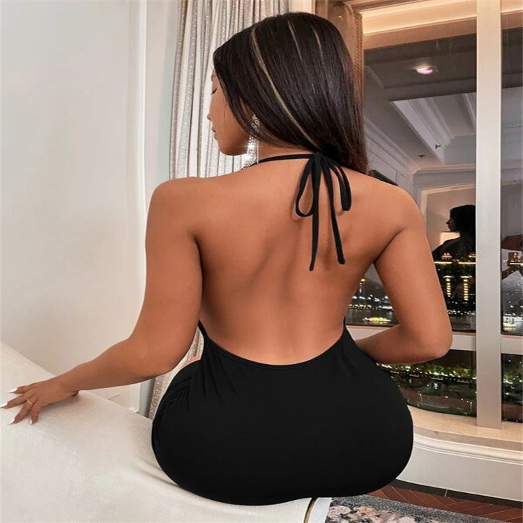 Ladies Backless Halter Dress