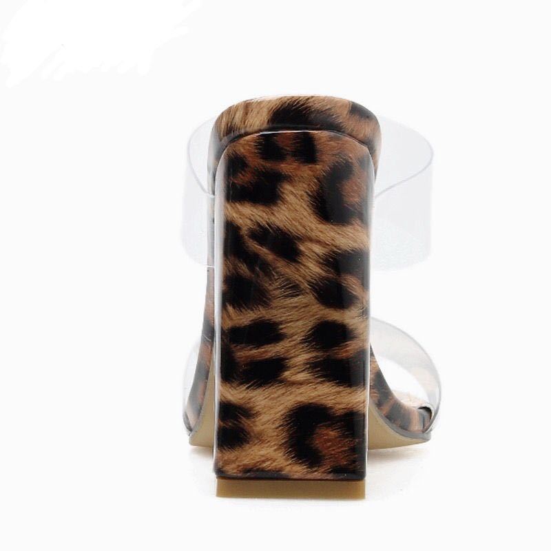 High Heels Leopard Slides