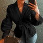 V-Neck Lantern Sleeve Blouse