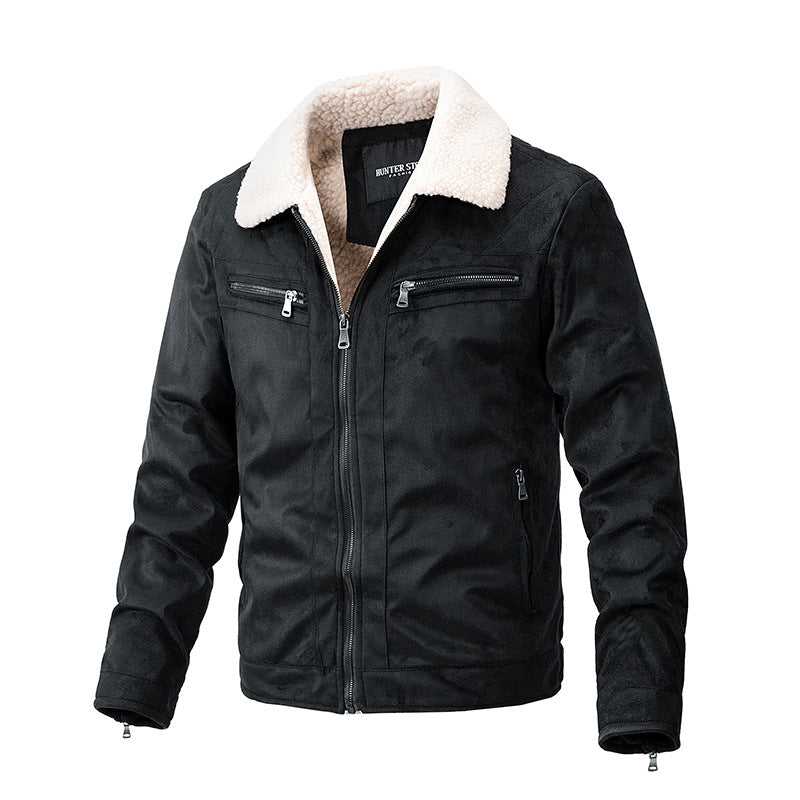 Suede Fabric Berber Fleece Zipper Jacket For Men