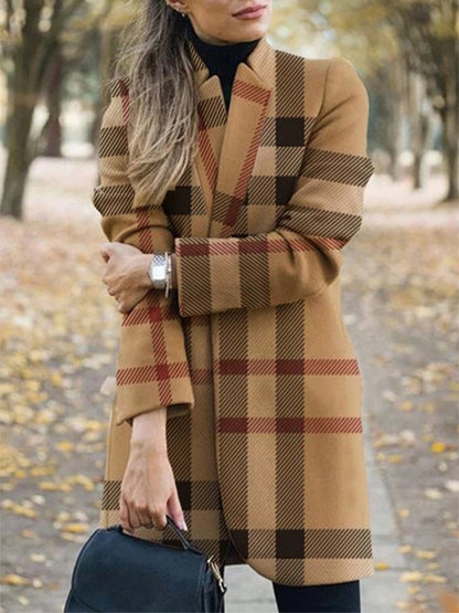 Printed Stand Collar Woolen Coat