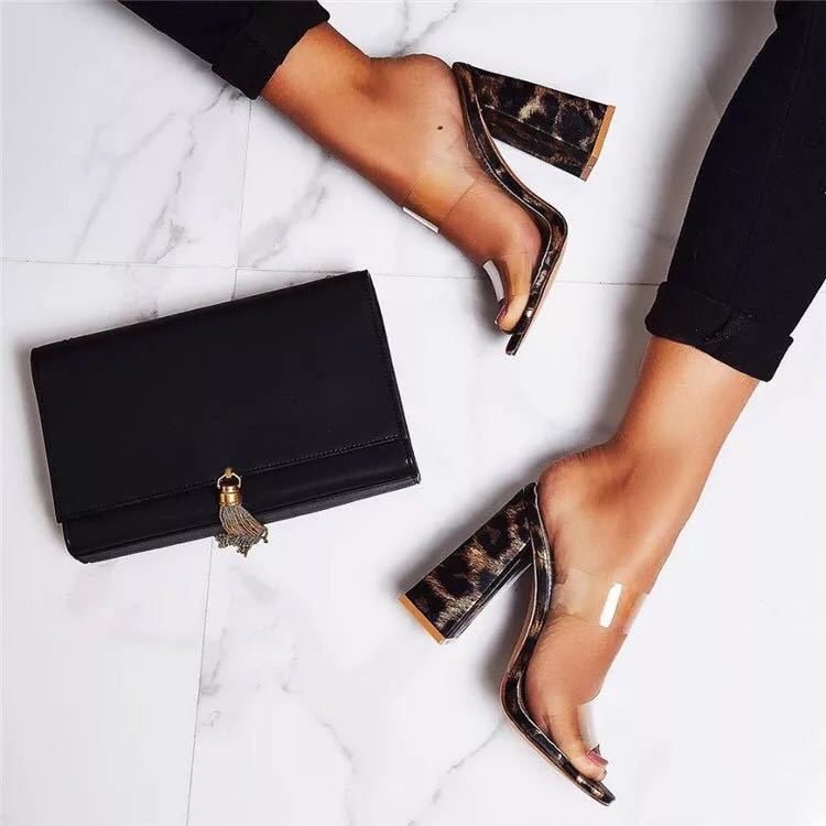 High Heels Leopard Slides