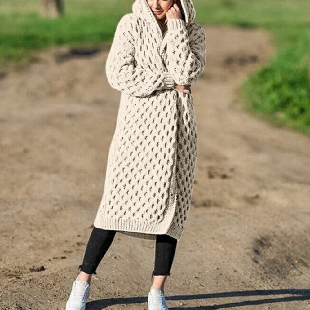Winter Thick Warm Hooded Knitted Cardigan For Women