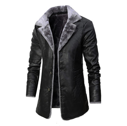 Plush Single-breasted PU Leather Jacket