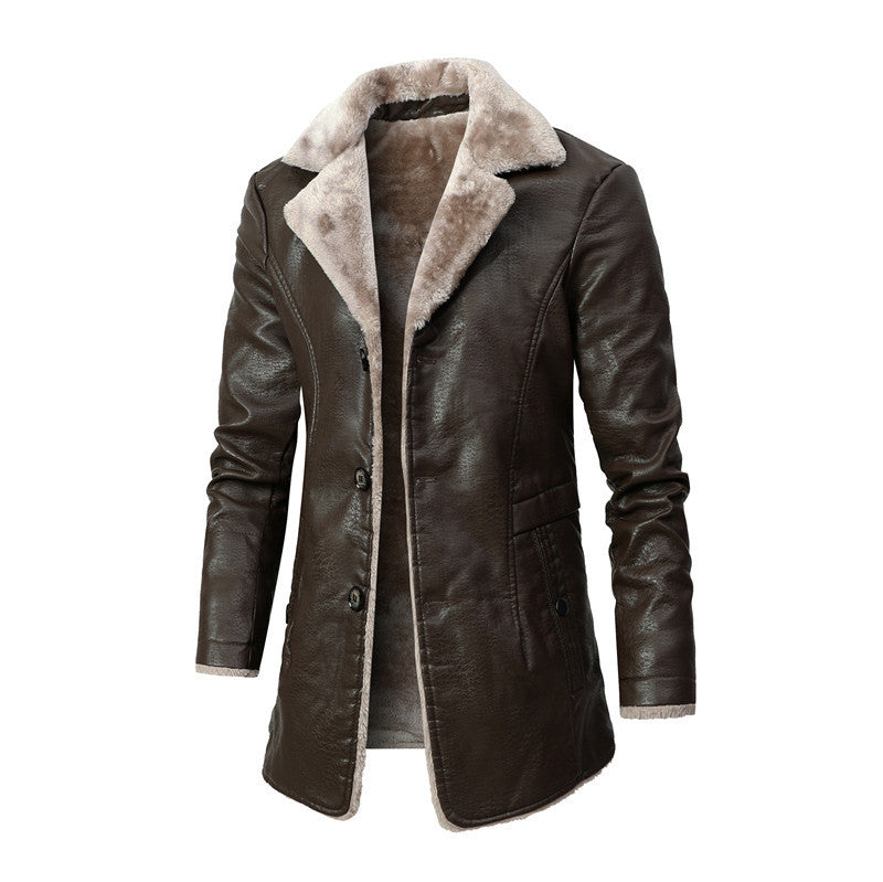 Plush Single-breasted PU Leather Jacket