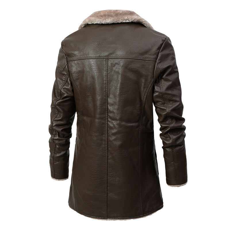 Plush Single-breasted PU Leather Jacket