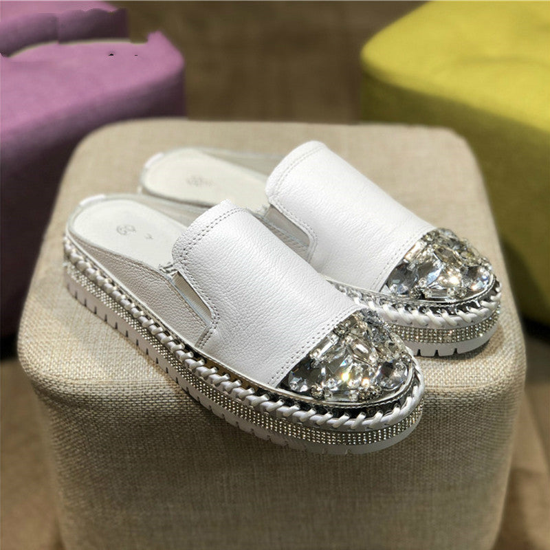 Women Rhinestone Silver Flats