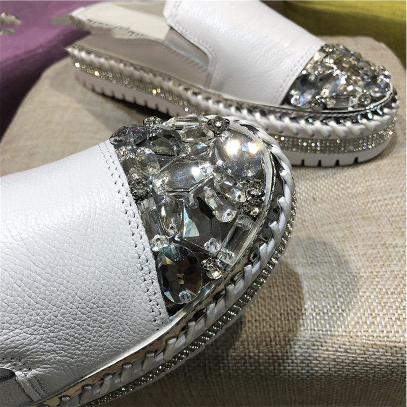 Women Rhinestone Silver Flats