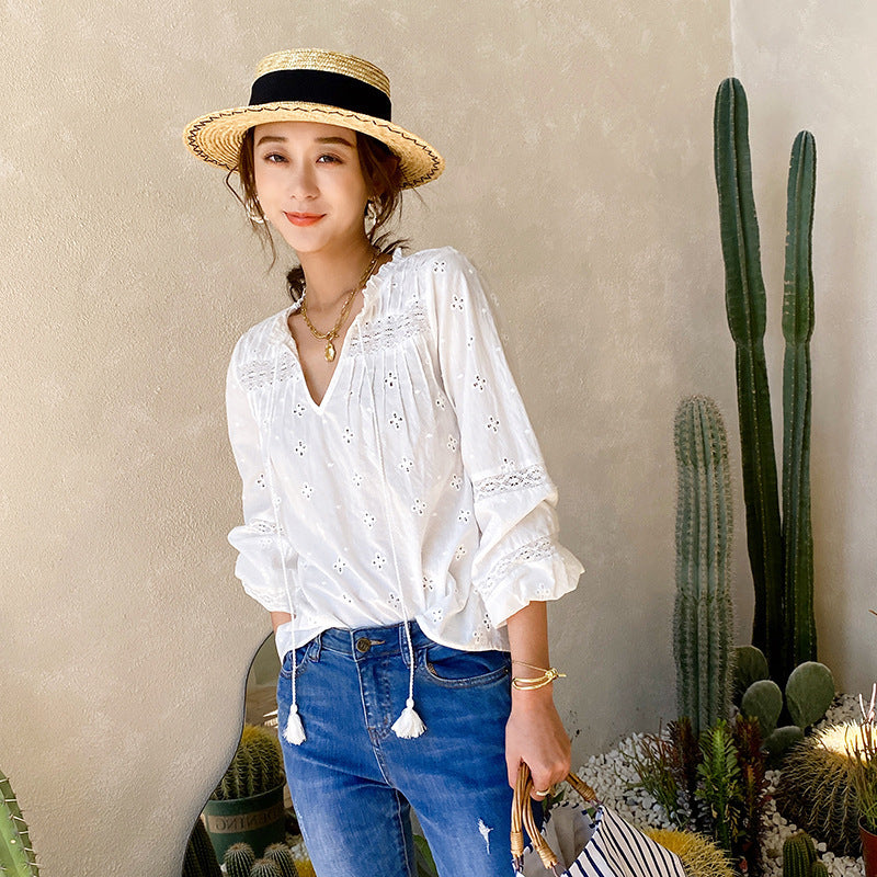French White Cotton Blouse