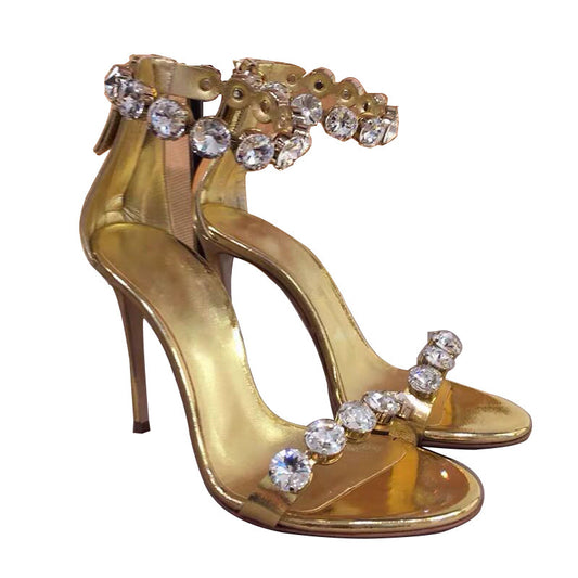 High Heels Stiletto Gold Rhinestone Sandals