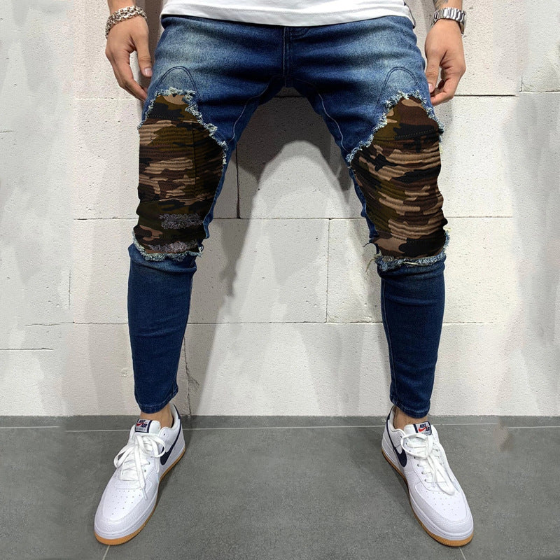 Men's Pleated Camouflage Fitted Jeans