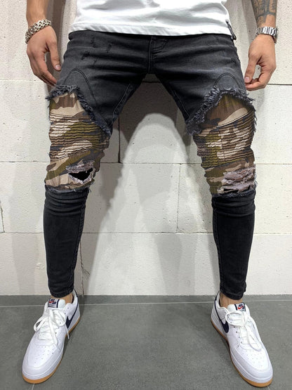 Men's Pleated Camouflage Fitted Jeans