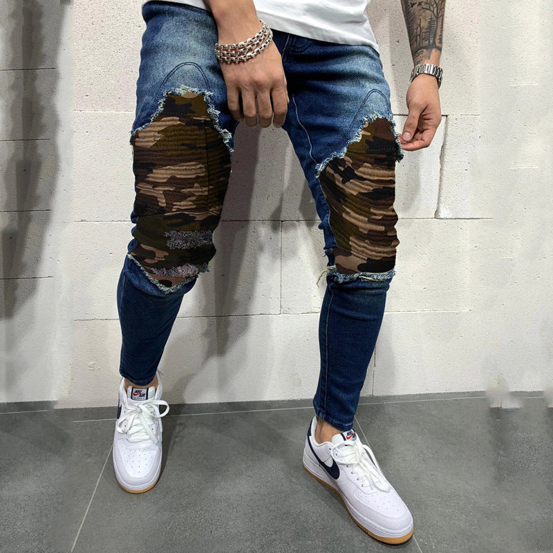 Men's Pleated Camouflage Fitted Jeans