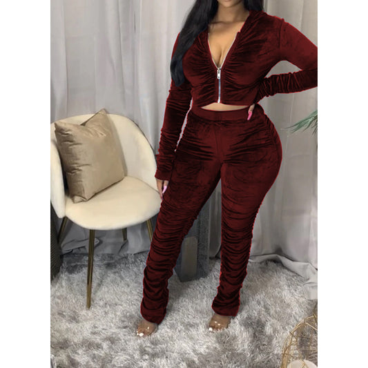 Women's Zippered Sports 2 Pcs Set