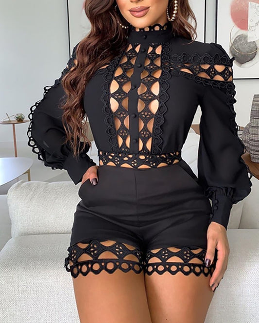 Women's Lace Stitching Shorts Jumpsuit