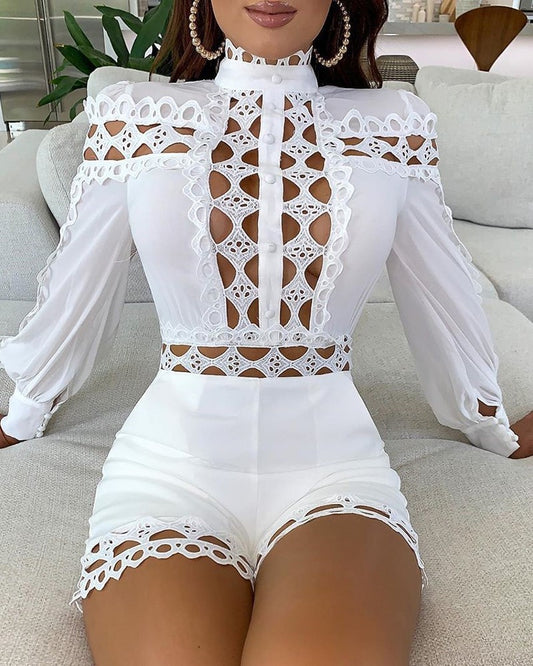 Women's Lace Stitching Shorts Jumpsuit