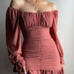 Off-the-Shoulder Ruched Bell Sleeve Dress