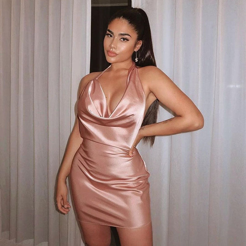 Satin Cold Neck Mini Dress