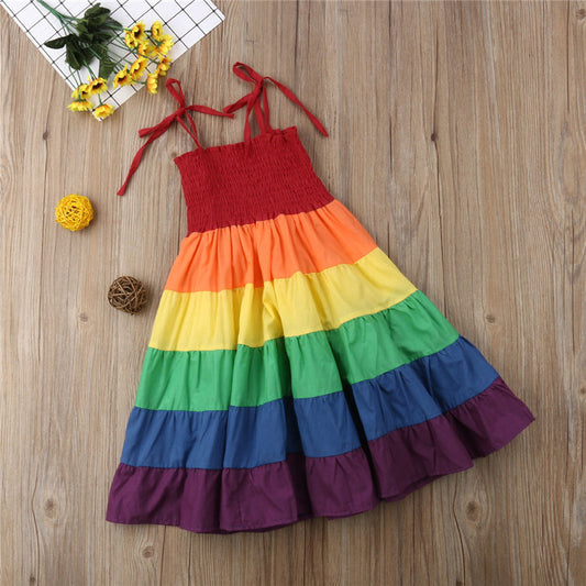 Girls Rainbow Suspender Dress