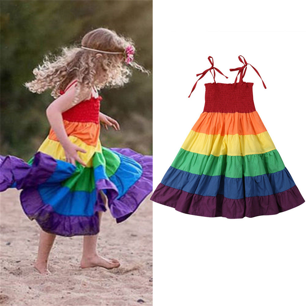 Girls Rainbow Suspender Dress