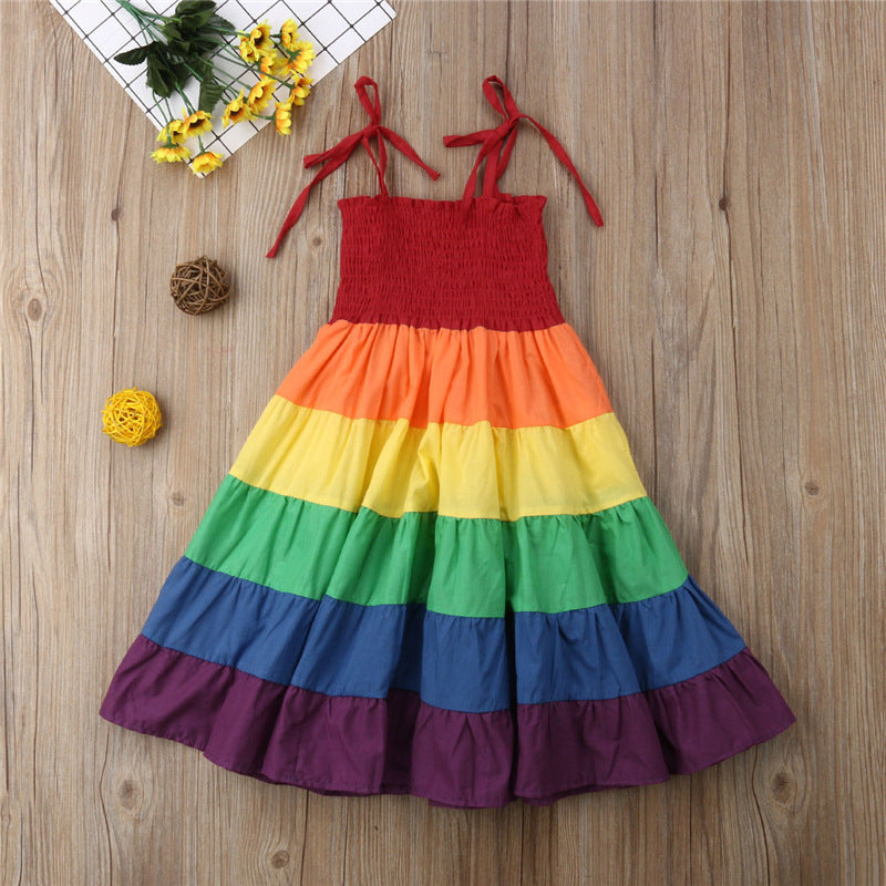 Girls Rainbow Suspender Dress