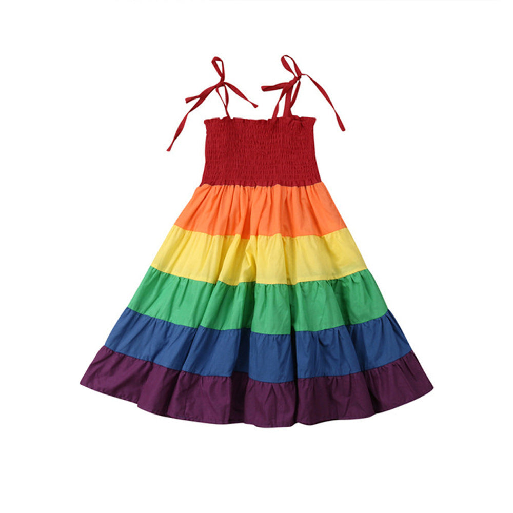 Girls Rainbow Suspender Dress