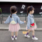 Girl's 2 Pcs Swan Print Denim Outfit