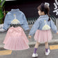 Girl's 2 Pcs Swan Print Denim Outfit