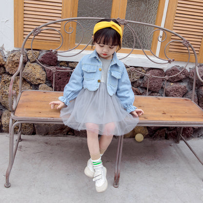 Girl's 2 Pcs Swan Print Denim Outfit