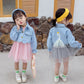 Girl's 2 Pcs Swan Print Denim Outfit