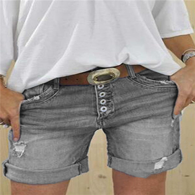 Ladies Button Up Denim Shorts