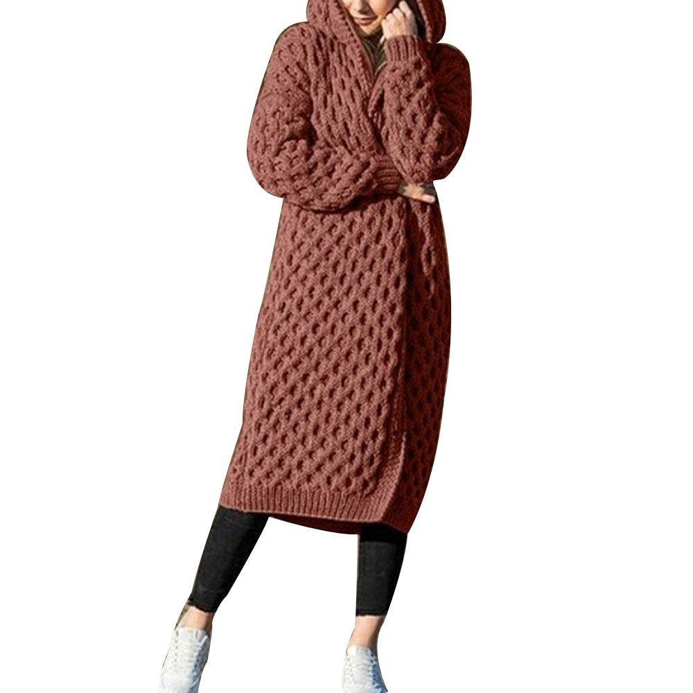Winter Thick Warm Hooded Knitted Cardigan For Women
