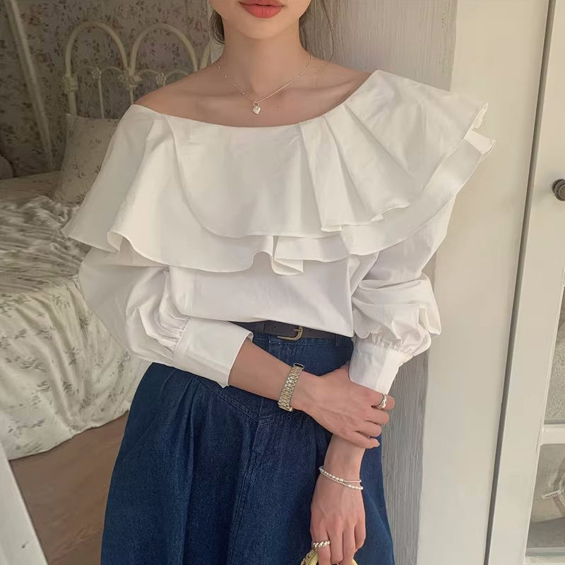 Elegant Uno Shoulder Double Layer Blouse