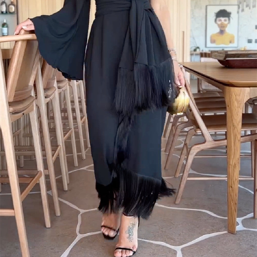 Women's One Sleeve Tassel Dress