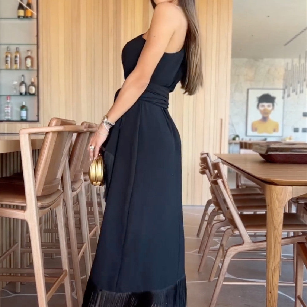 Women's One Sleeve Tassel Dress