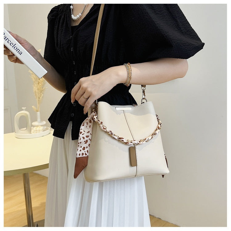 Women's Retro Silk Scarf Bucket Bag